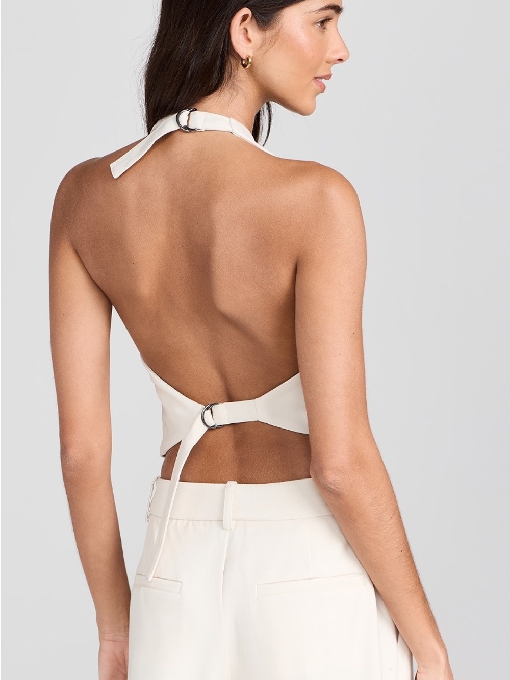 WAYF Cream Halter Button Front Open Back Tailored Vest Top L Clean Capsule Chic